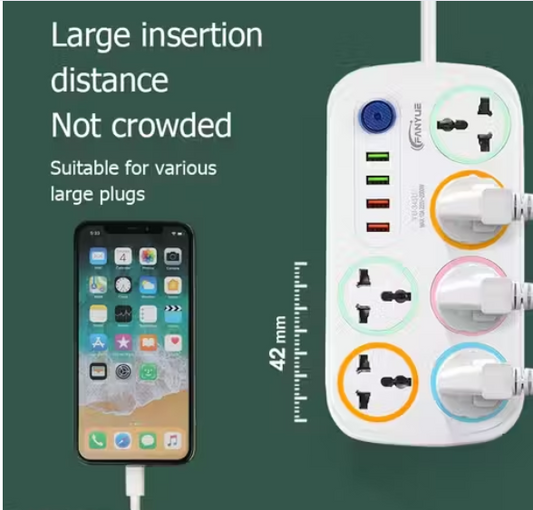 Fervik Power Plate Extension Board – 6 Power Sockets with 4 USB Ports (White)